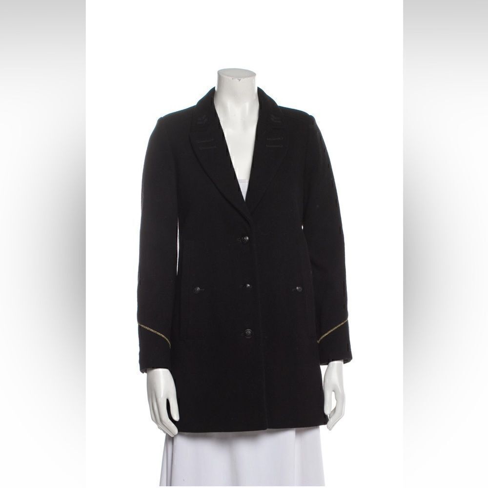 The Kooples Black Double-Breasted Pea Coat with Gold Trim